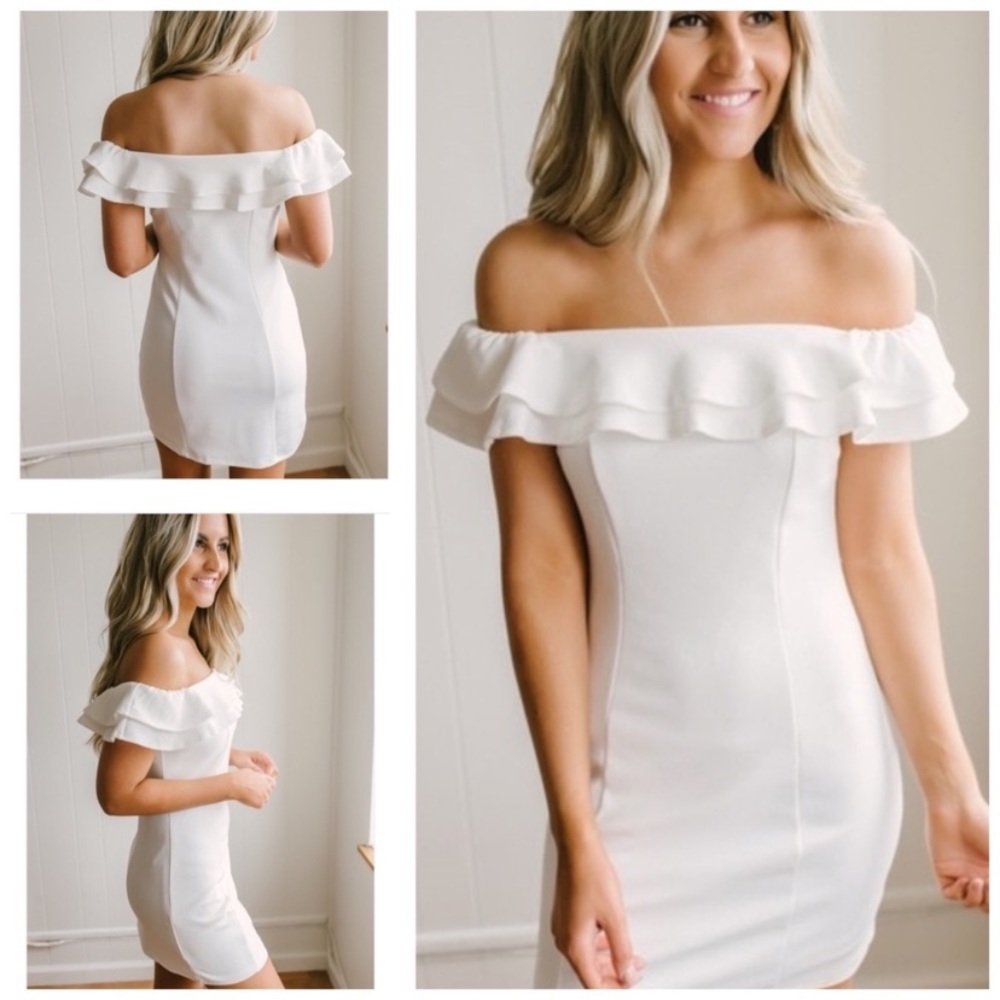 She and Sky Off Shoulder Ruffle Bodycon Dress